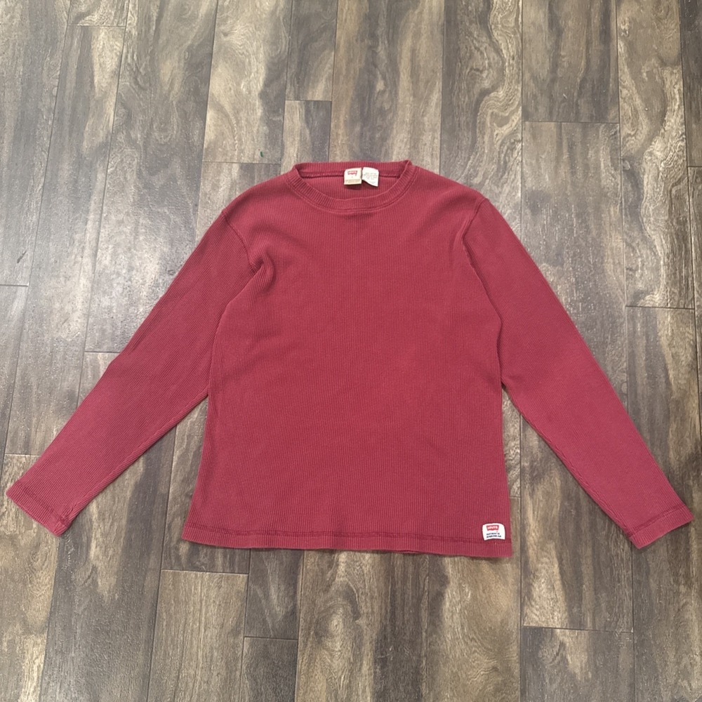 Levi's Long Sleeve Ribbed CrewNeck Slim Fit 100% Cotton Shirt Women's Size L Red